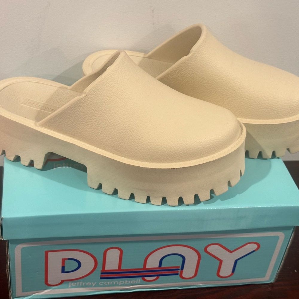 Jeffrey Campbell Beige Platform Mules